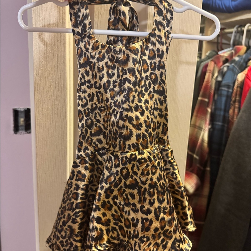 Leopard Print Halter Skater Dress - Brown & Black